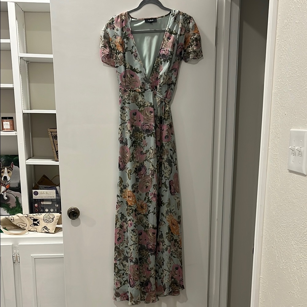 Ruffled Wrap Maxi Dress with Puff Sleeves